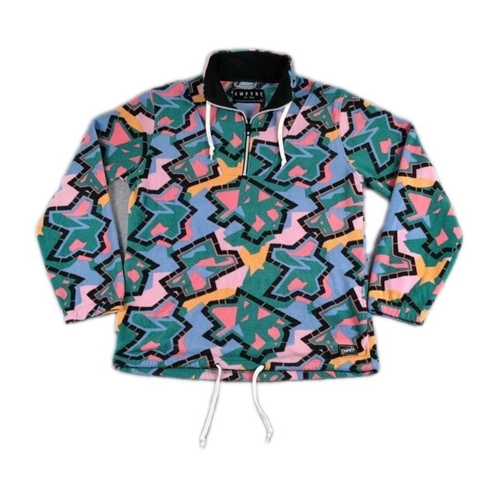 Empyre Geometric Abstract Paint 1/4 Zip Fleece Pullover Mens Large Multicolor